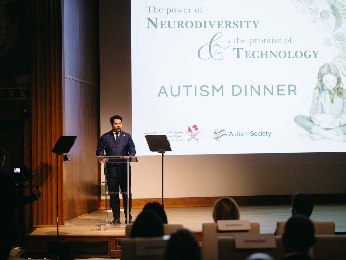 QatarEmbassy_US's tweet photo. Last night, we were proud to host a dinner in partnership with @AutismSociety to honor and celebrate the autism community and individuals on the spectrum. We were honored to recognize @DougFlutie for his outstanding contributions and nationwide efforts in supporting the autism community.