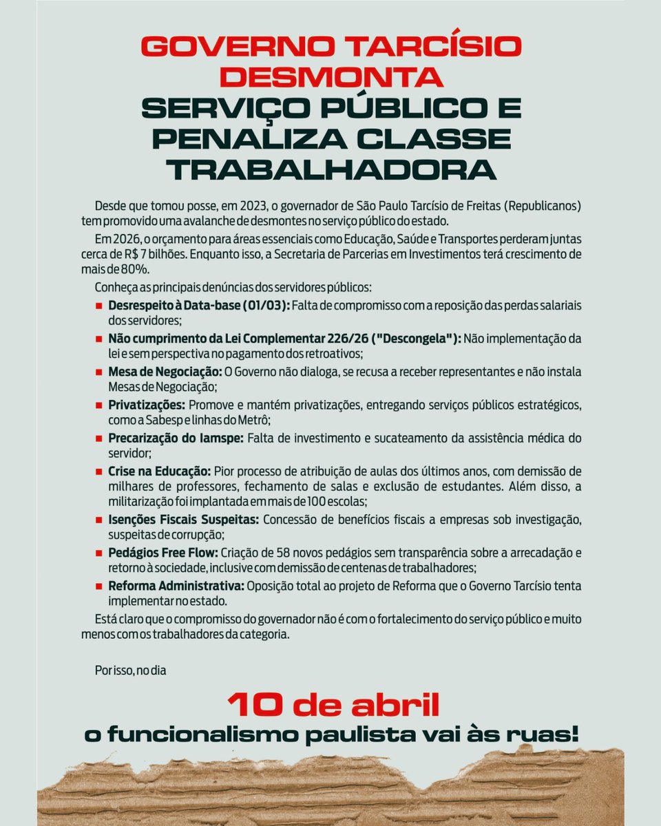 A Frente Paulista em Defesa do Serviço Público e as centrais sindicais convocam os servidores estaduais para um ato presencial no dia 10 de abril.

assetj.org.br/noticias/funci…