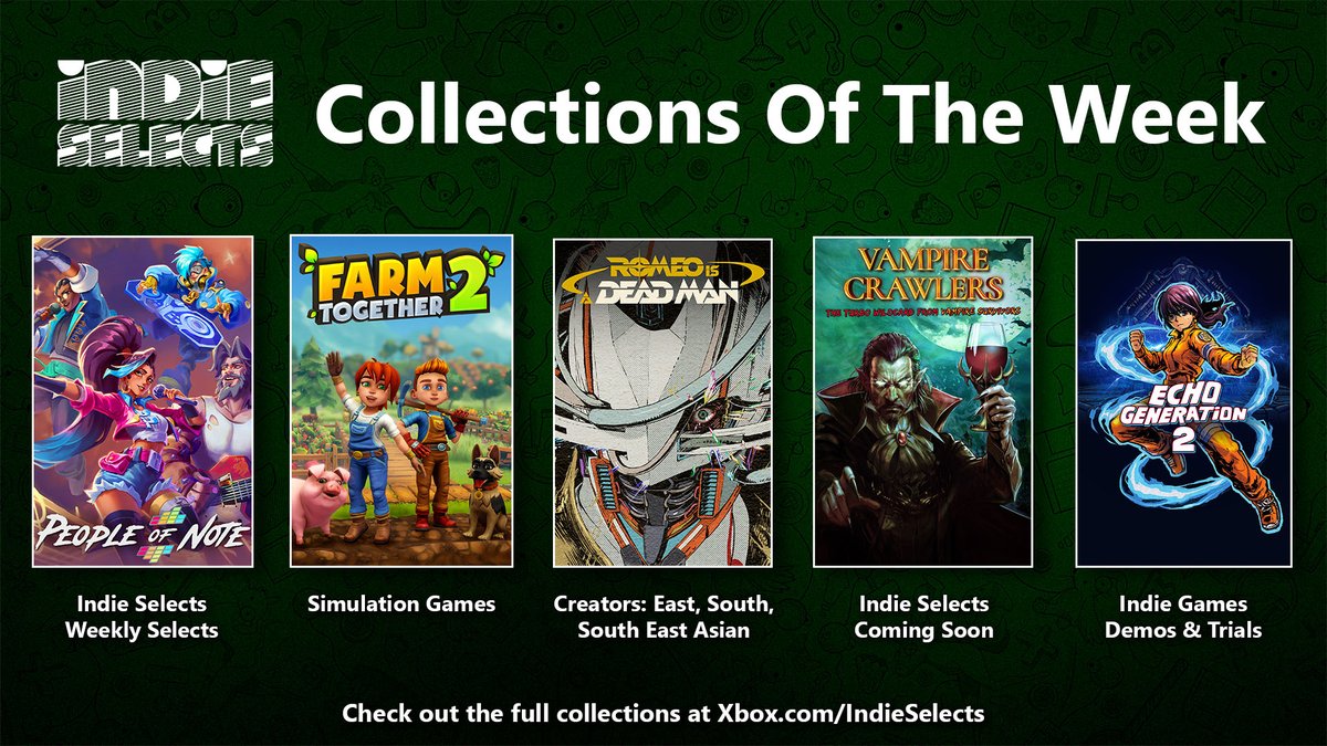 ID_Xbox's tweet image. New Weekly Indie Selects Collections are out! Explore indies across different categories and discover something you might just love! 💚 

View the Collections: xbx.social/6011QNAgh
