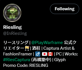 Ir_yse's tweet photo. @InRiesling @SeekneeVollerei @AMAZING_BURI @RickunPrime @PlayWarframe IGN: Iricis#259
Platform: PC https://t.co/a20B52ltbI