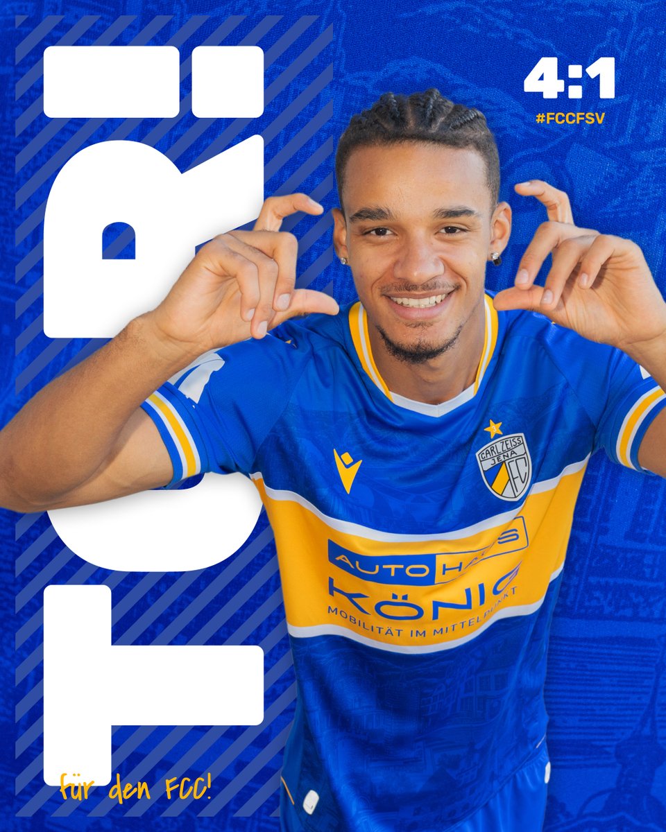 fccarlzeissjena's tweet photo. 75' | TOOOOR FÜR DEN FCC! ⚽
HATTRICK komplett! Hiemann eilt bei einem langen Ball unserer Abwehr weit aus seinem Kasten. Oduah hat aufgepasst, sprintet dazwischen und kann den Ball aus gut 40 Metern im Tor unterbringen.
4:1 #FCCFSV https://t.co/Trm03zEeZH