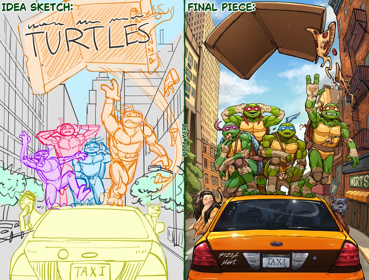 Idea Sketch vs. Final Piece

Don't forget to preorder my variant cover for TMNT 19 from your comic shop!!