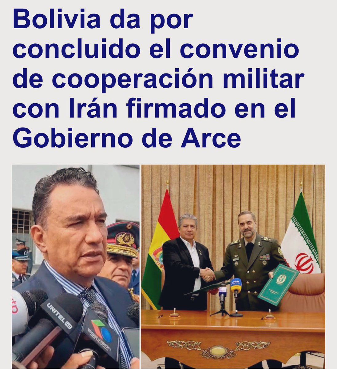 Bolivia da por concluido el convenio de cooperación militar firmado con Irán durante el gobierno de Arce. ¡Ya era hora! 150 días. Más vale tarde que nunca.