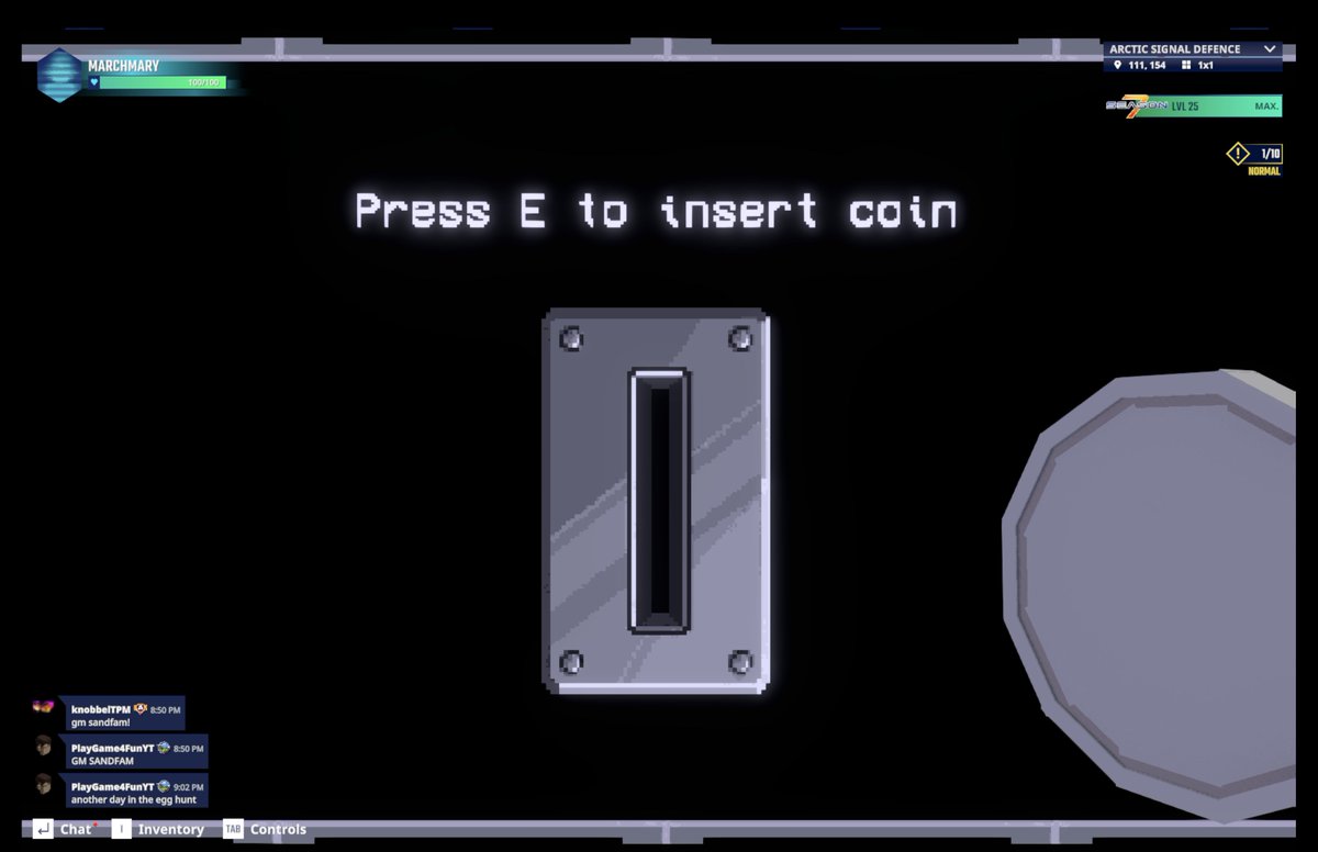 MarynaMarchenko's tweet photo. Got any change? Coin insert screen captured in The Sandbox Season 7. @TheSandboxGame  https://t.co/olxmdrRanG #Season7 https://t.co/bN36jqNl7R