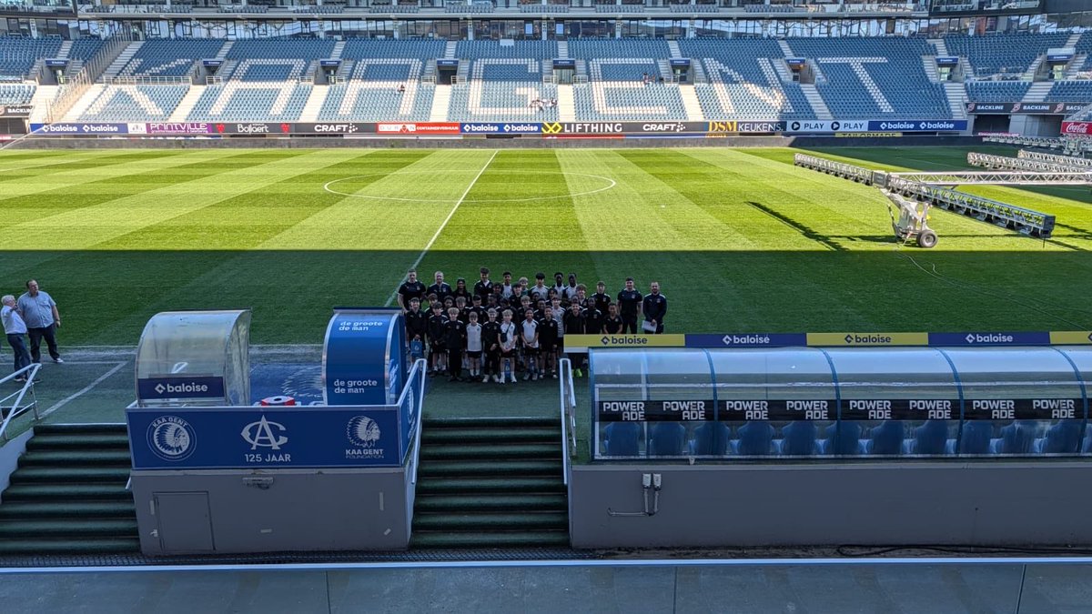 NTFC_Academy's tweet photo. 🇧🇪 A busy day in Belgium started with a tour of @KAAGent’s stadium!

This afternoon there was action for our U10’s in a round robin tournament, our U12’s faced RSCA and the U14’s played RC Gent.

Thanks to our tour sponsors Northants Fire and Form Five 🤝 

#ShoeArmy 👞 https://t.co/BZlrABpUkl