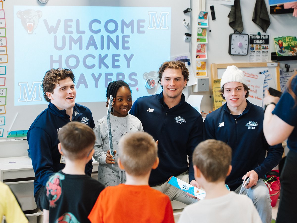 mainemhockey's tweet photo. A huge thank you to the students at McGraw School in Hampden for inviting us out to see your class project 🤗📚

#BlackBearNation // @uscellular https://t.co/L574ZtTwZn