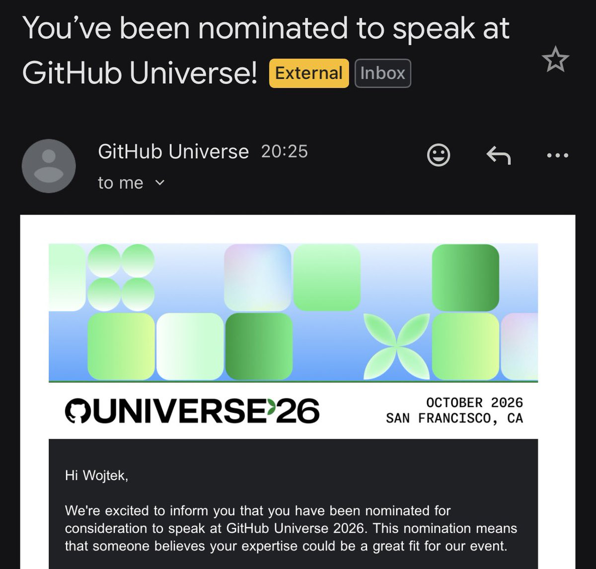 wojtekszkutnik's tweet photo. time for @prelint_ai at GitHub Universe? 🚀 https://t.co/EOuODuSMpk