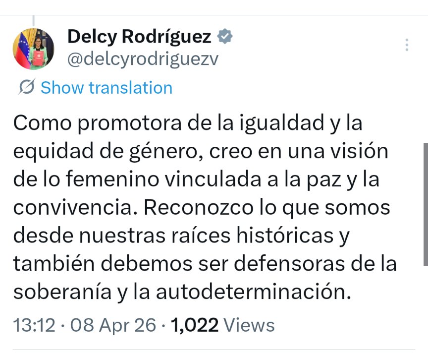 El pasticho aquí: la visión femenina vinculada a la paz.
Esto es un ejercicio de manipulación total.
Pero ya que esa es su visión, ¿para cuándo van a desbloquear los portales, liberar a todos los presos políticos y llevar a juicio a los presuntos responsables de violación de