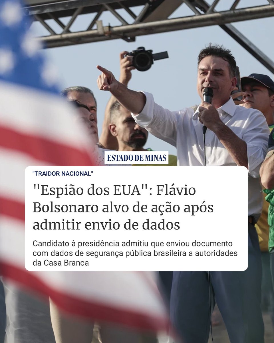 ESPIÃO DOS EUA! Flávio Bolsonaro, que se diz “patriota”, admite enviar informações sigilosas aos EUA e pedir pressão contra o Brasil. Para eles, patriotismo é bater continência para outro país enquanto traem o povo brasileiro.
