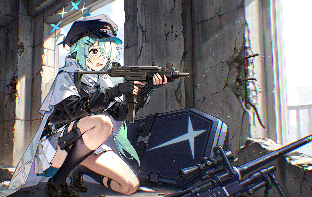 ブルーアーカイブ/槌永ヒヨリ 
ブルアカ生徒サブウェポン概念 

 『UZI (SMG)』 
最近ファンタジー漫画に出て話題になったアレ。重量4kg近いがヒヨリくらい腕力あると普通に携行できると思う。重量故にリコイルコントロールは容易。 