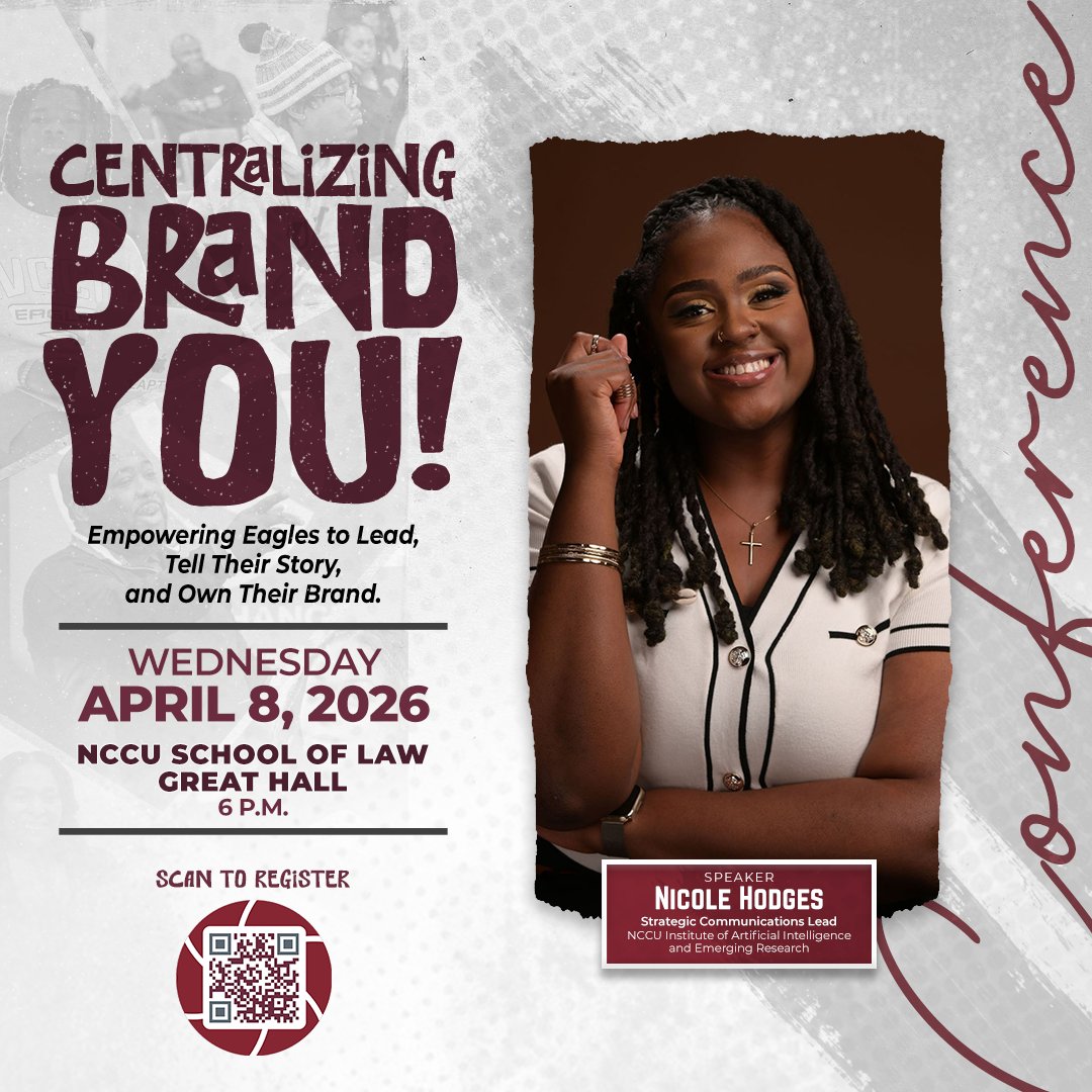 NCCULife's tweet photo. 🚨 Location Update 🚨

Final #CBY26 session is TONIGHT with Nicole Hodges

📍 NEW: School of Law – Great Hall
🕕 6 P.M.

Last chance to build your brand. Be there.

#NCCULife #EaglePride https://t.co/xaTyb2UN3k
