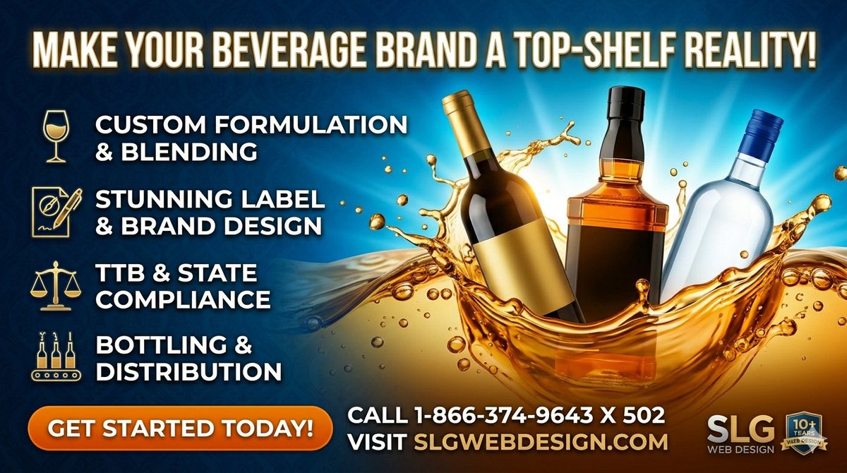 SLGWebDesign's tweet image. Stop dreaming, start distilling! 🍷🥃
​From custom CA wines to craft bourbons, SLG Web Design builds your brand from scratch.
​✨ Formulation &amp;amp; Design
⚖️ Compliance &amp;amp; Licensing
🍾 Bottling
​📞 1-866-374-9643 x 502
🌐 SLGWebDesign.com
​#PrivateLabel #Wine #Spirits