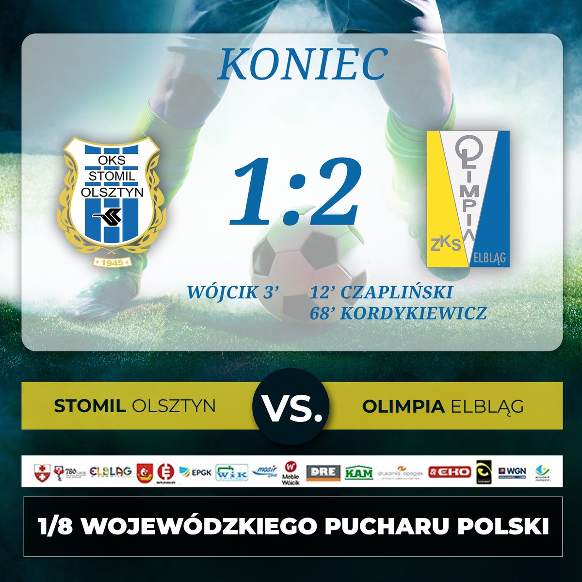 ZKSOlimpia's tweet photo. NIE MOGŁO BYĆ INACZEJ! AWANSUJEMY DALEJ W PUCHARZE

90' | Stomil Olsztyn 1:2 Olimpia Elbląg

#elblag #elblagwformie #miastoelblag https://t.co/F3twUupSHW