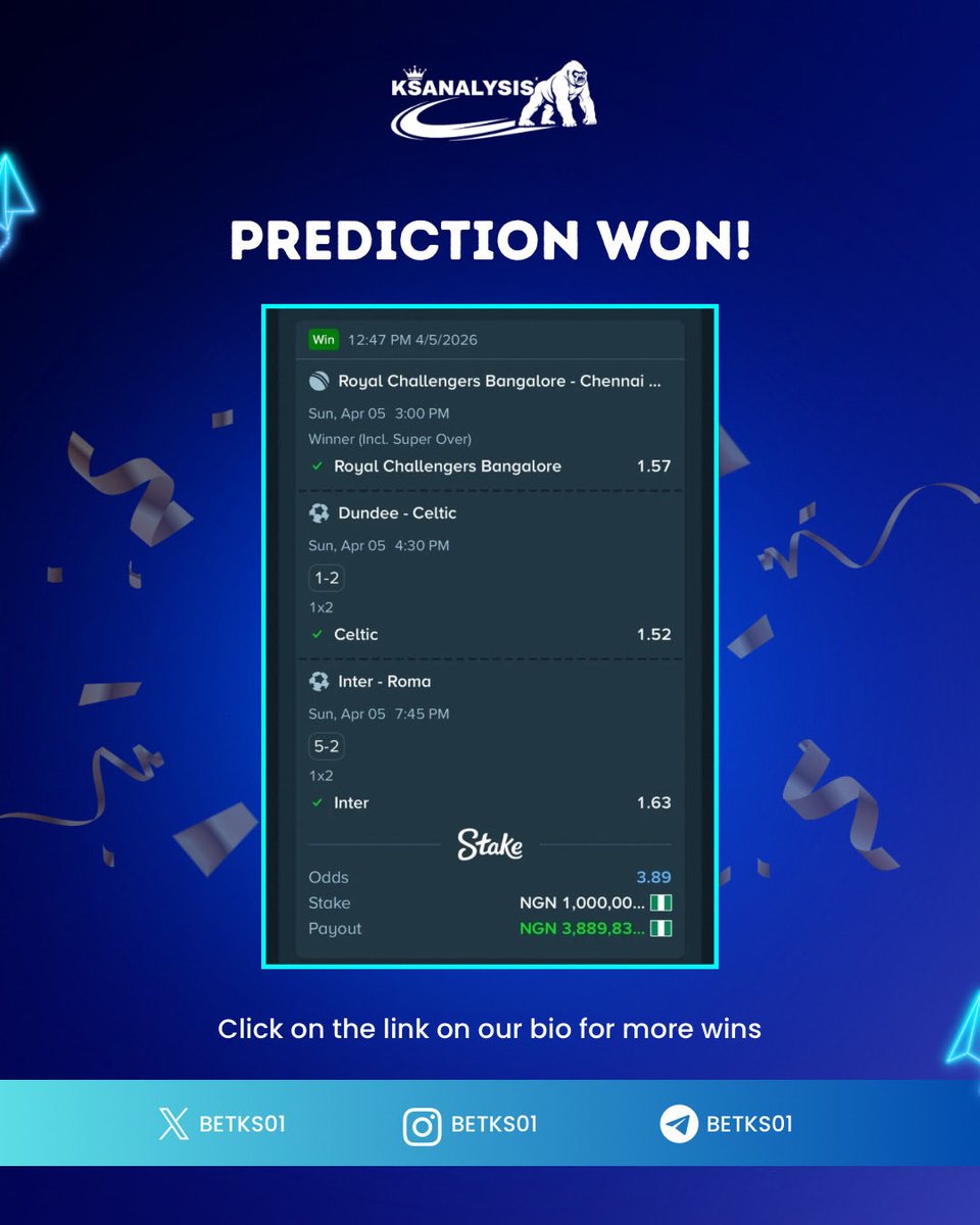 BETKS01's tweet image. PREDICTIONS WON! ✅⚽

The analysis spoke  and the results followed. 📊💰

We don’t guess, we calculate. 🔥
#ksanalysis 
#predictions 
#share