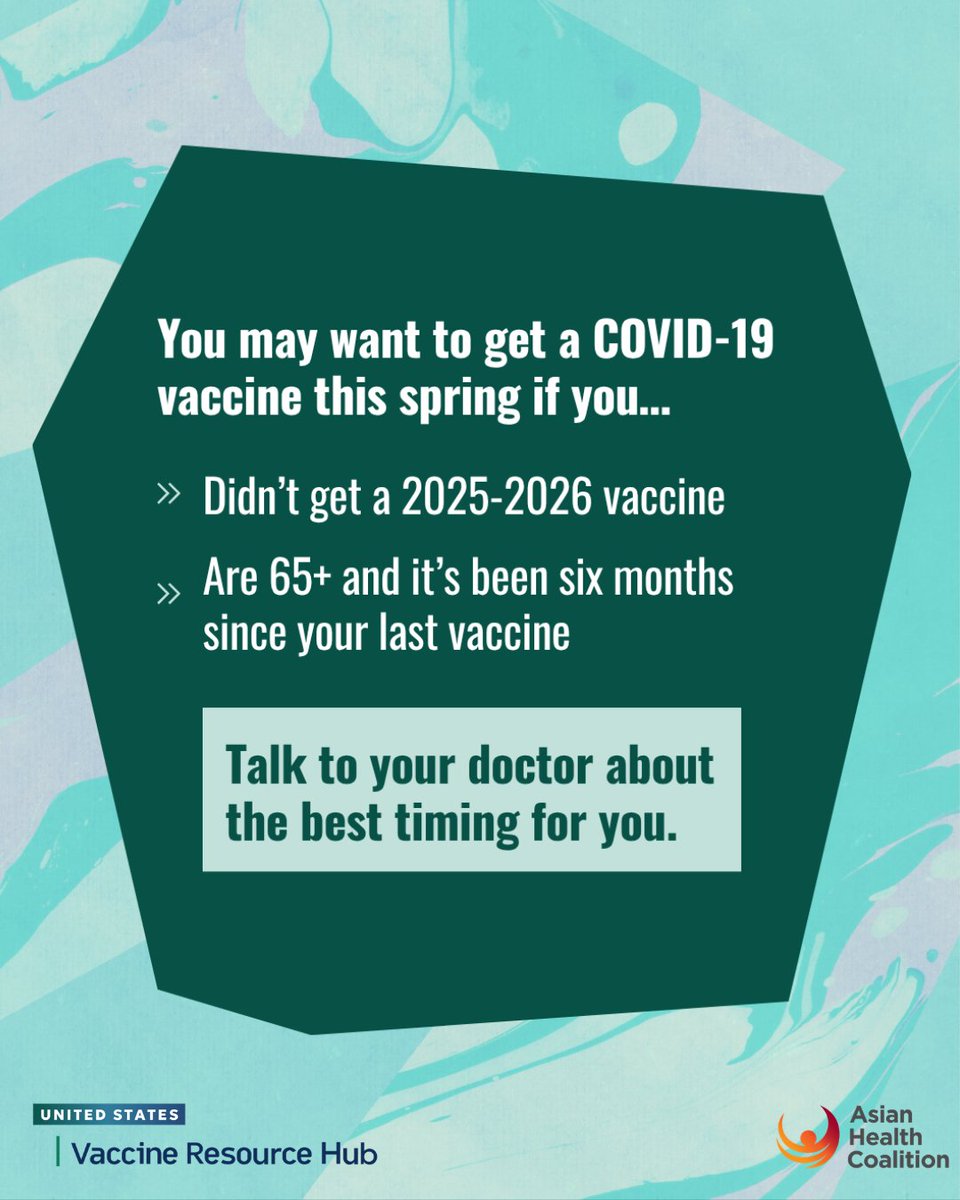 CAHE_AHC's tweet image. Spring is a great time to assess your COVID-19 vaccination status. If you're due for another dose or if you fall into a high-risk category, make sure to discuss the best timing with your healthcare provider. Stay safe and protected! #COVID19 #vaccination #COVID19 #StayProtected