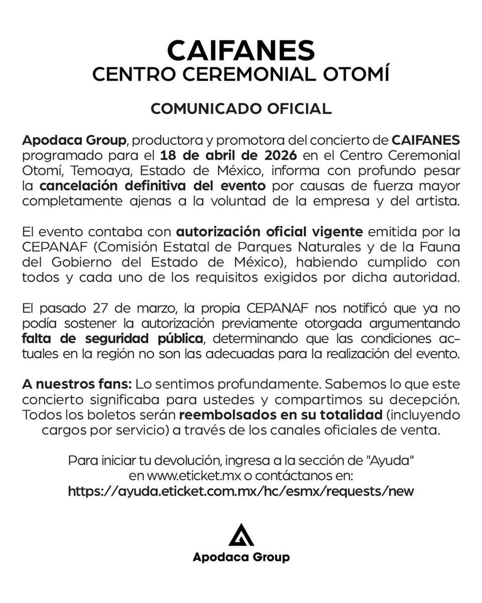 MilUsosRock's tweet photo. Caifanes en el Centro Ceremonial Otomí es cancelado. https://t.co/4MiKGE3LNa