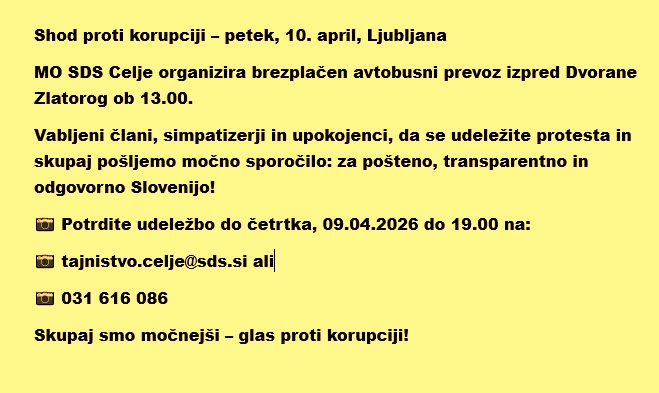 SojSDS's tweet photo. Vabljeni k prijavi in udeležbi na Vseslovenskem protikorupcijskem shodu v petek, 10. aprila, ob 15. uri pred Državni zbor Republike Slovenije!
Več : ⬇️⬇️⬇️⬇️ https://t.co/ogVs5YmoE4