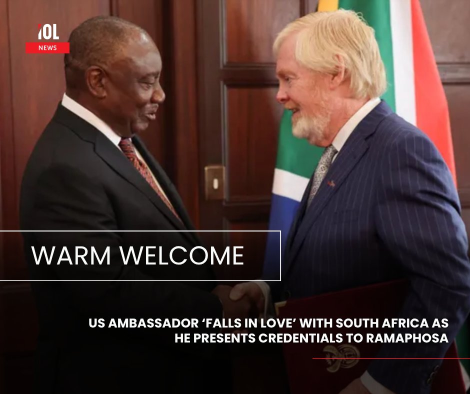 IOL's tweet image. The new US ambassador has presented credentials to President Ramaphosa—and says he’s fallen in love with South Africa. His admiration for the nation sets a warm tone for stronger ties ahead.
#news #US #SA #diplomacy #friendship 
Read on tinyurl.com/cppm7wvb