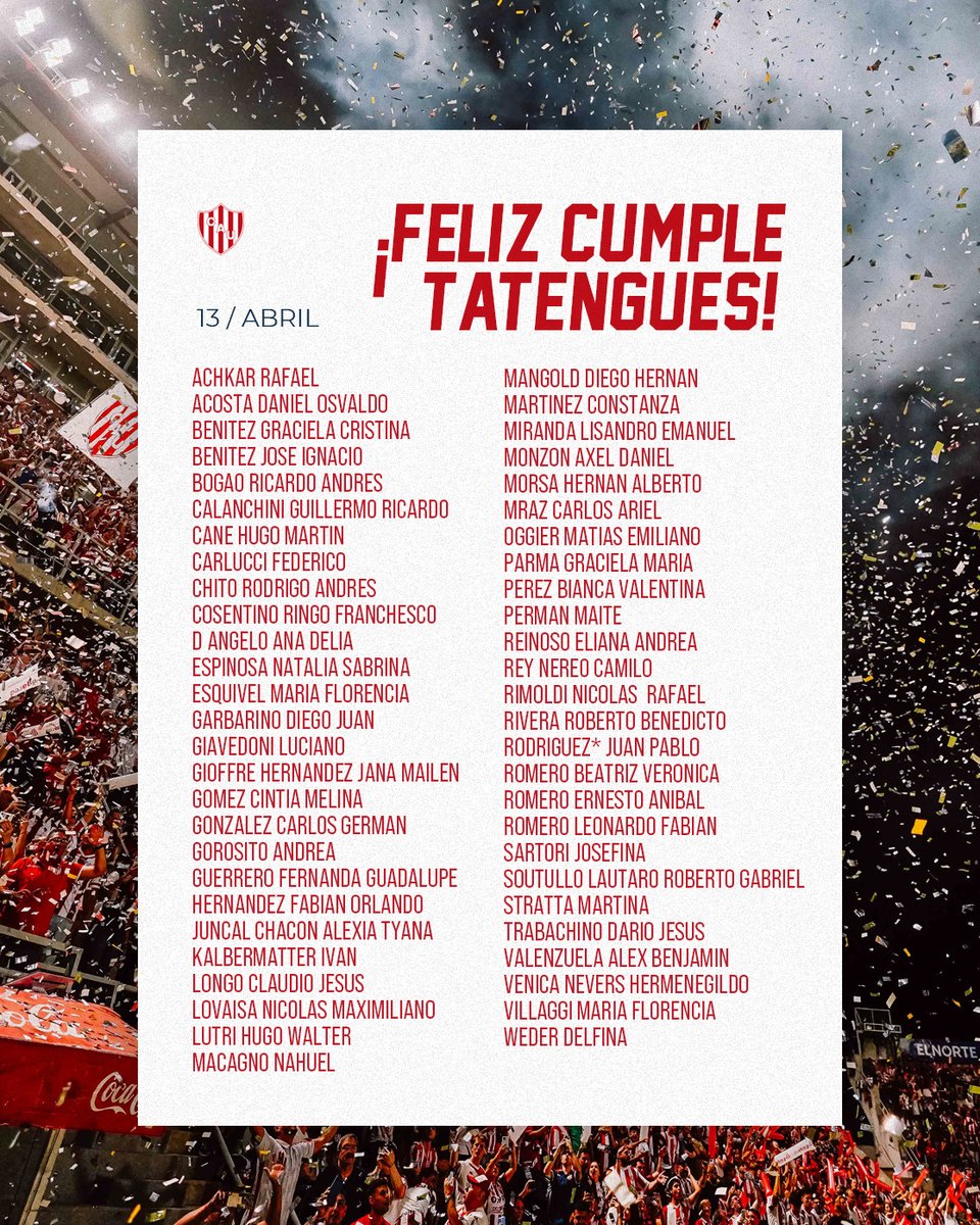 clubaunion's tweet photo. 🎂 Unión saluda a sus socios y socias que cumplen años hoy.
¡Felicidades! 🔴⚪ 
#SociosTatengues #SociasTatengues #CumpleañosTatengues https://t.co/OJjOaOc3dQ