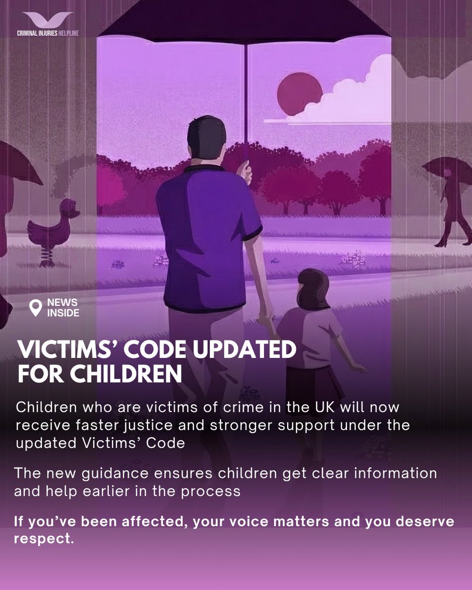 Crim_Injuries's tweet photo. Updates to the Victims’ Code will help children affected by crime receive earlier support and clearer information in the UK.
Every child deserves to be heard and respected.💜
#VictimsCode #SupportChildren #Safeguarding #UKLaw #YouAreNotAlone https://t.co/L7ocilhB3d