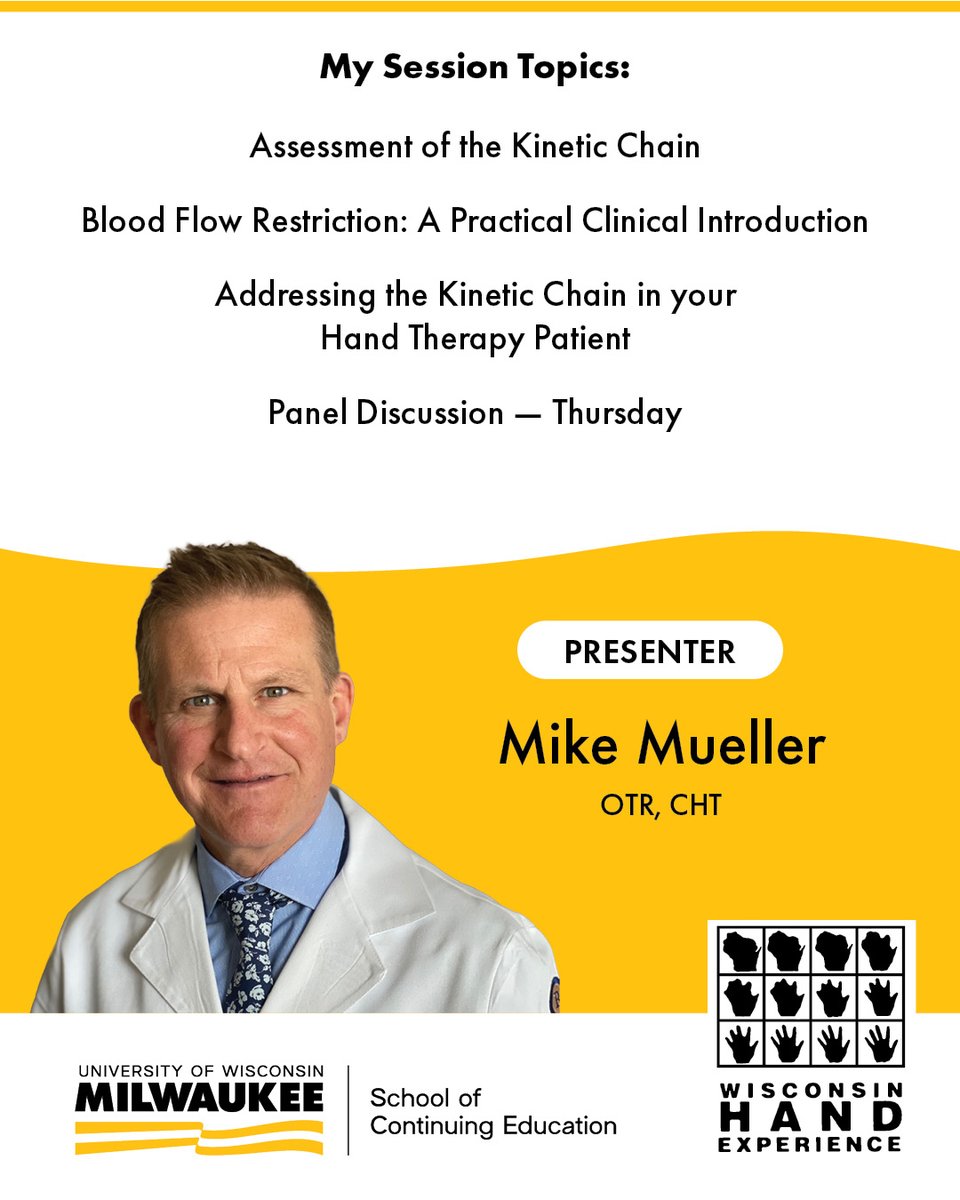 Meet Mike Mueller, OTR &amp; CHT, one of our WI Hand Experience presenters! 

He’s bringing hands-on insight in various sessions.

✅ Secure your spot today! bit.ly/3MegsOg