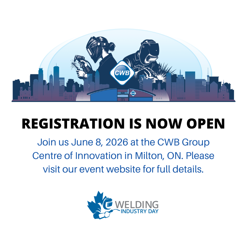 cwbgroupwelding's tweet image. Registration is now open for our #WeldingIndustryDay

Join us on June 8, 2026 at the CWB Group Centre of Innovation at our head office in Milton, ON. 

Please visit our event website for full details: ow.ly/MwCF50YEyv6

#Welding #Event #Innovation #Speakers #Sponsors
