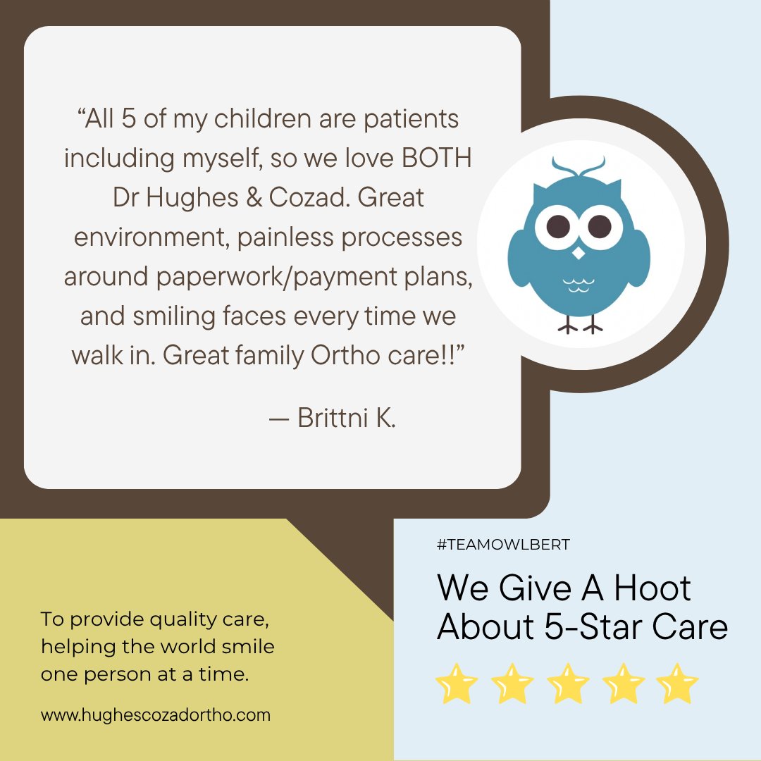 Check out our 5 STAR Google review! ⭐

hughescozadortho.com

#Orthodontics #SmileTransformation #FamilyDentistry #WoodlandsTX #PatientExperience #DentalCare #Braces #Invisalign #TeamOwlbert #BestofTheWoodlands #DentalHealth #LocalBusiness #SupportLocal