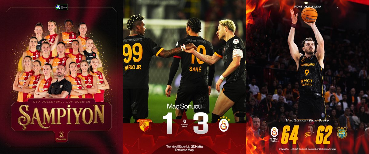 Galatasaray bugün 3 branşta da galip geldi.