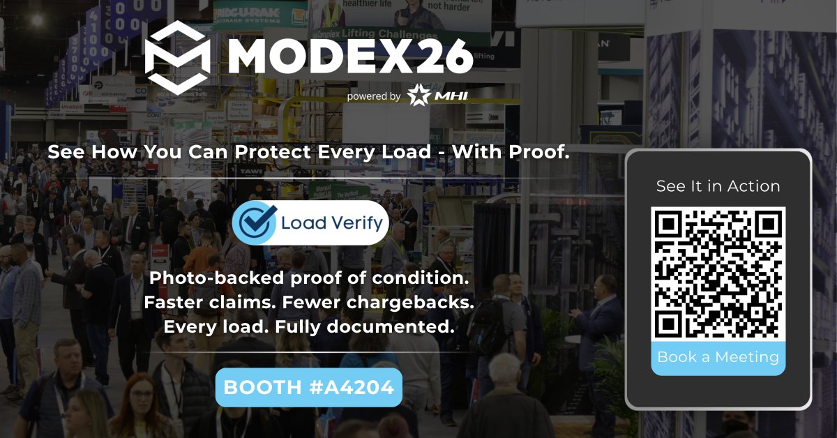 Smart_WHSE_LLC's tweet photo. If you can’t prove it, you pay for it.

Load Verify gives you:
• Photo-backed proof
• Faster claims
• Fewer chargebacks
Every load. Fully documented.
📍 Booth #A4204
📲 Book via QR

#MODEX2026 #Logistics #SupplyChain https://t.co/vQI7Gad3Ry