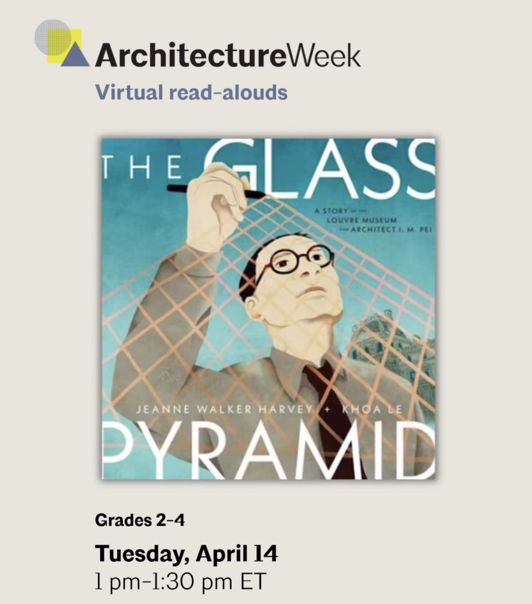 JeanneWHarvey's tweet image. 🌟FREE🌟zoom event! So excited to share our MAYA LIN and THE GLASS PYRAMID about the Louvre Pyramid and architect I.M. Pei books with students! I'll share my writing background and read the book. Please join us! #teachers #librarians Sign up: aia.org/community/even… @EastWestLit