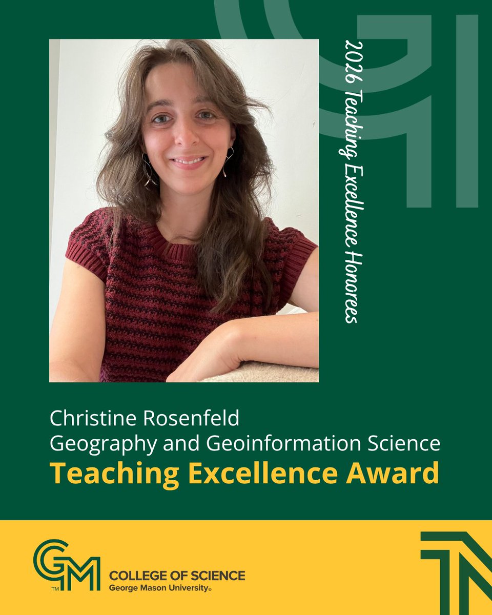 GMU_COS's tweet image. Congratulations to the 2026 Teaching Excellence Award recipients and honorees in the College of Science! These honors celebrate their outstanding contributions to teaching and their lasting influence on the Mason Science community.

#MasonScience #TeachingExcellence