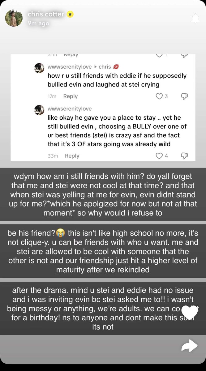 SteyeuhCotter's tweet image. Chris Cotter defends Eddie in his Snapchat stories.