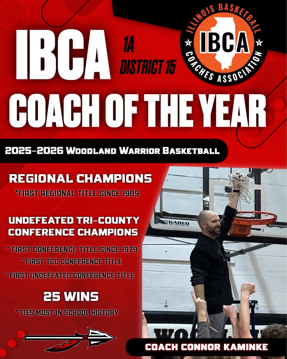 Incredibly honored to be recognized by the Illinois Basketball Coaches Association as the 1A, District 15 Coach of the Year. Huge thanks to my coaching staff, my players, Woodland administration, and my family &amp; friends. Proud of this program, proud to be a Woodland Warrior