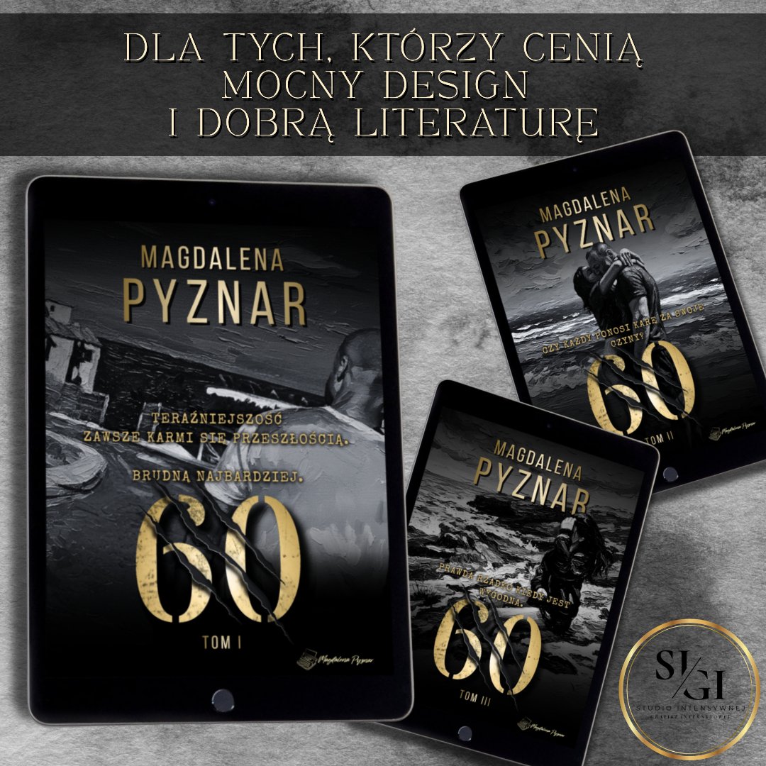 SIGI_Studio_'s tweet photo. Praca nad całą serią to zawsze wyjątkowe wyzwanie projektowe. 
Przy trylogii „60” Magdaleny Pyznar złoto kontrastuje z brudem rzeczywistości opisanej na kartach książek. Cieszę się, że mogłam ubrać tę historię w obrazy, które zapadają w pamięć. 
https://t.co/Fv3mYy4cBw https://t.co/yks0SBLbVi