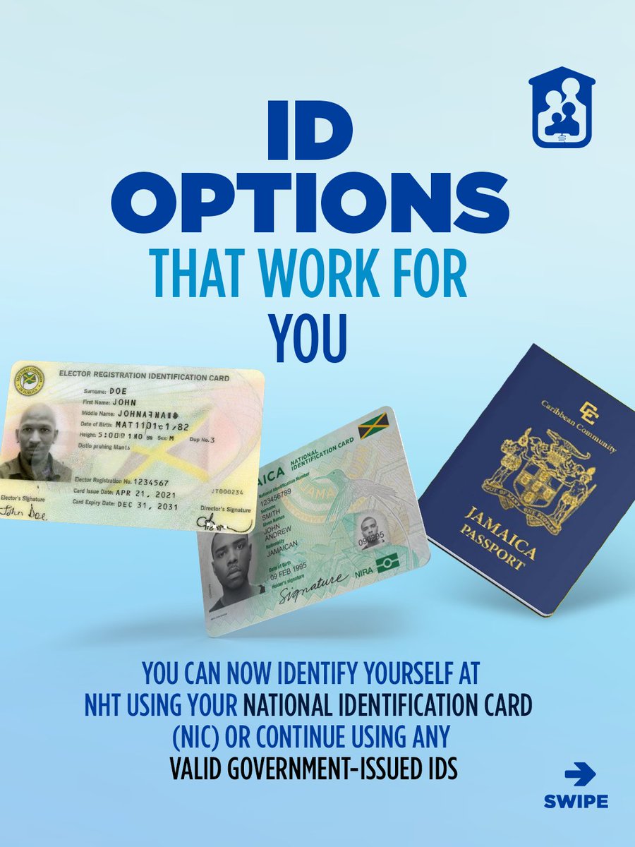 TheNHT's tweet photo. You can now use your National ID (NIC) OR any valid government-issued ID to access NHT services quickly, securely, and conveniently.

#NHTJamaica #AccessMadeSimple https://t.co/mxmZgAjZxs