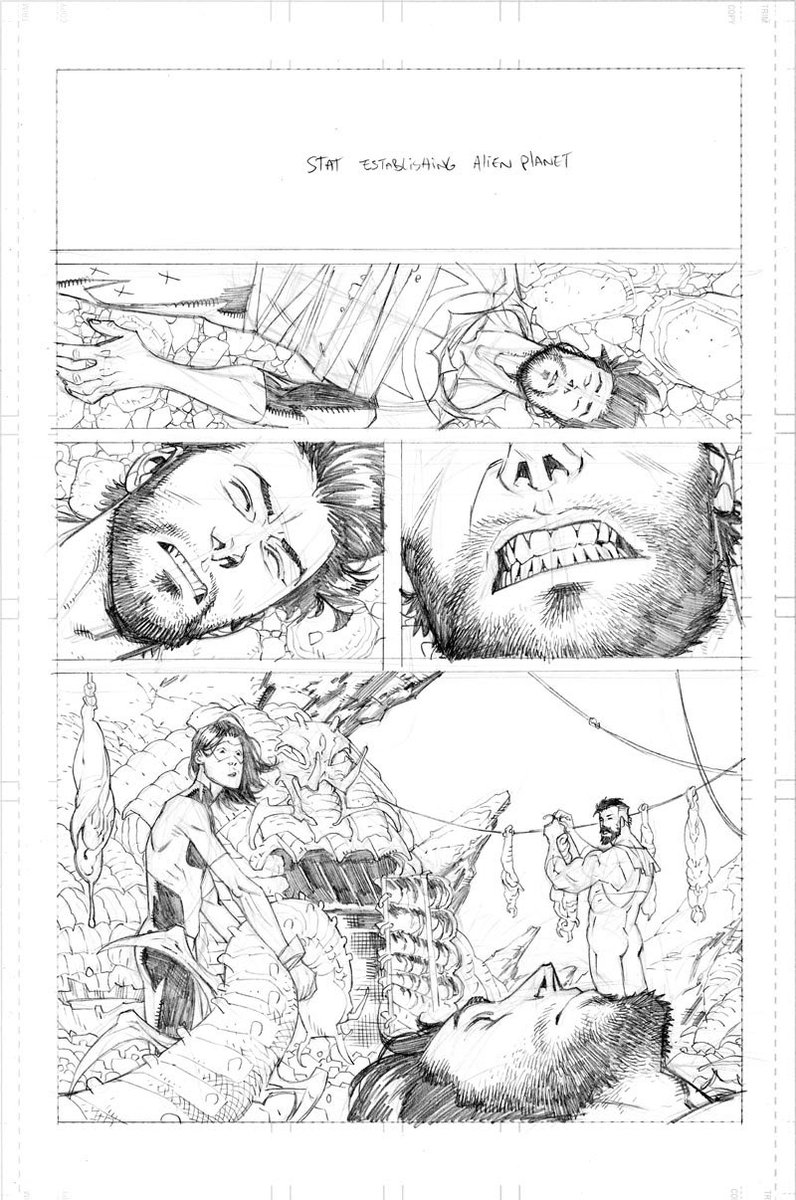 RyanOttley's tweet photo. More INVINCIBLE 73 original pencil pages. For those interested in where it all began. Good times for sure! Me and Robert were on fire, just hell bent on making the coolest story we could. https://t.co/Fctm72qW1O