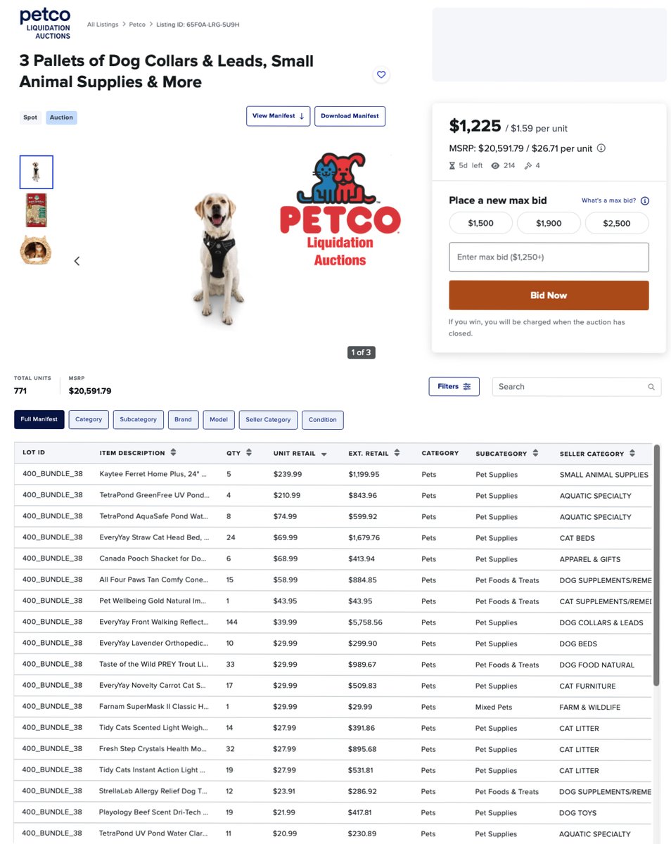 ShannonJean's tweet image. What's better than buying $20,591 worth of brand-new pet supplies for $1,225?

When @bstocksol throws in a $100 site credit to the winning bidder.

You have 5 days to register and bid.

Grab the link in the comments below. 👇