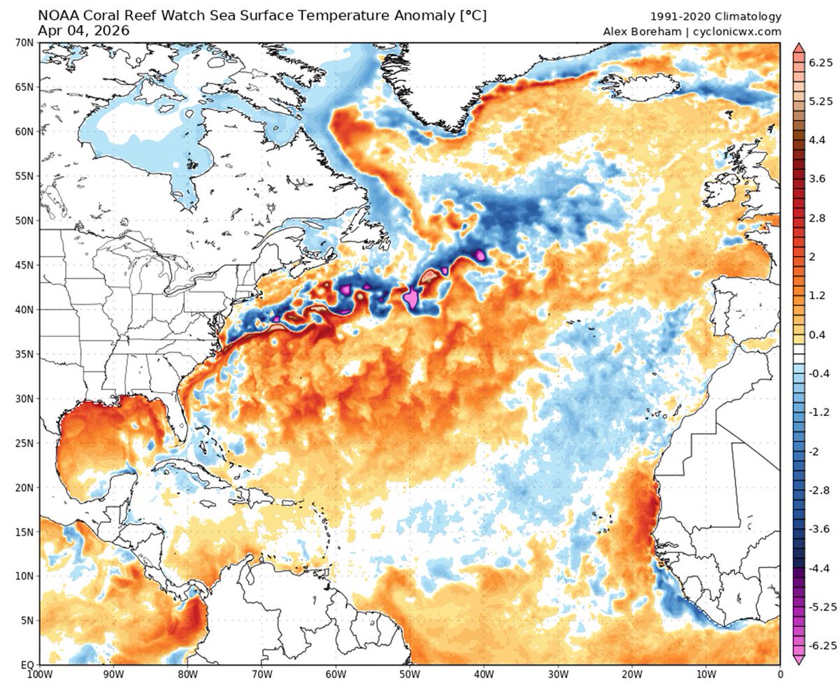 philklotzbach's tweet image. The Caribbean is slightly warmer than normal, while the eastern and central tropical Atlantic are slightly cooler than normal. This pattern of Atlantic sea surface temperatures provides mixed signals regarding the potential for an above- or below-normal Atlantic #hurricane season