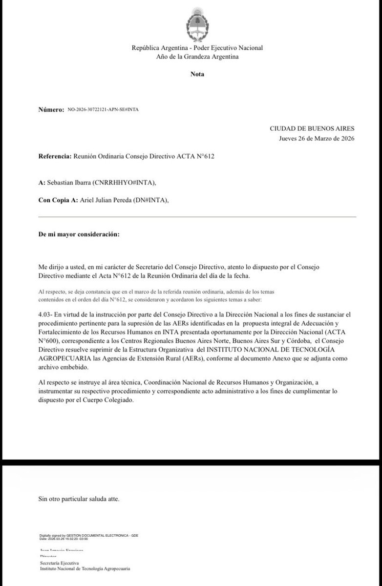 JavoRodriguezL's tweet photo. Sigue el desguace del INTA.

Ahora, por iniciativa del gobierno de Milei, se resolvió suprimir 14 agencias de extensión, 11 de ellas en la provincia de Buenos Aires.

Otra demostración de que no les
importa la investigación y extensión, y mucho menos la producción y el trabajo. https://t.co/kZDZEr49uO