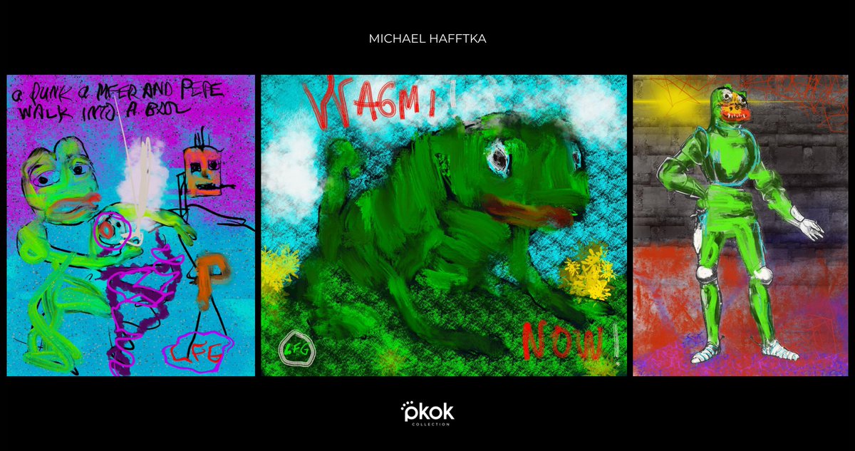 pkok_art's tweet photo. From the Pkok Collection:  

A Punk, a Mfer &amp; a Pepe Walk Into a Bar 
Wagmi Frog 
Ser Pepe  

by @hafftka   
2025, Painting https://t.co/otLKN9mT8H