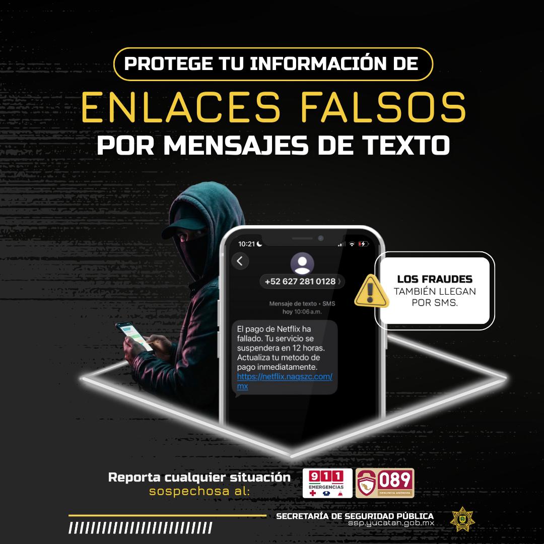 sspyuc's tweet photo. 📱💥 El fraude llega directo a tu celular.
Evita abrir enlaces sospechosos y protege tu información.
Ante cualquier situación de riesgo, actúa y reporta.
☎️ 9-1-1 | 089 https://t.co/mVNrwtqdpb