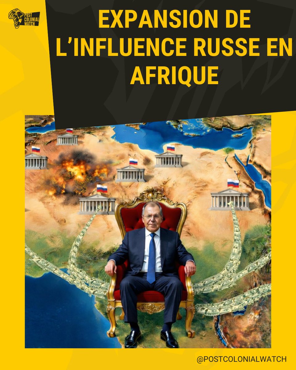 colonialwatch's tweet photo. Expansion galopante de l’influence russe en Afrique

🌍Le ministre des Affaires étrangères de la Fédération de Russie🇷🇺, Sergueï Lavrov,  a déclaré le 8 avril 2026 lors d’une réunion du Conseil des chefs des sujets de la Fédération de Russie que la Russie disposait de 45 ambassades permanentes en Afrique et que 4 autres ouvriraient en 2026.

⚠️La Russie obtiendrait un réseau de 49 ambassades sur les 54 pays africains reconnus par l’ONU🇺🇳, (55 si on inclut la République arabe sahraouie démocratique reconnue par l’Union africaine). Autrement dit, toute l’Afrique sera reliée à la Russie.

🤔 Officiellement, la Russie joue la carte d’une coopération équitable, loin des schémas coloniaux. Elle insiste sur l’aide sécuritaire, les investissements dans de nombreux secteurs : éducatifs, infrastructures, etc.

📕Mais la réalité est bien différente : le rapport du think tank Carnegie endowment international for peace intitulé Russia in Africa: Examining Moscow’s Influence and Its Limits décortique la stratégie russe et souligne les différences.

🔫Si dans plusieurs pays, la Russie réactive les anciennes alliances de l’URSS, elle profite surtout de l’insécurité et des crises sécuritaire pour s’implanter. Concrètement, la Russie envoie des combattants 🪖en échange de concessions minières sur le long terme notamment en Afrique centrale et au Sahel💰. Son but est également de trouver des soutiens pour sortir d’un isolement international.

🚫Une fois encore, les pays africains sont convoités pour leurs richesses. L’insécurité qui règne au Sahel et en Afrique centrale ne sont qu’une source de profit pour d’autres puissances. Pour que les pays africains soient libres, ils faut qu'ils cessent de se mettent au service  des ambitions des autres !!!
