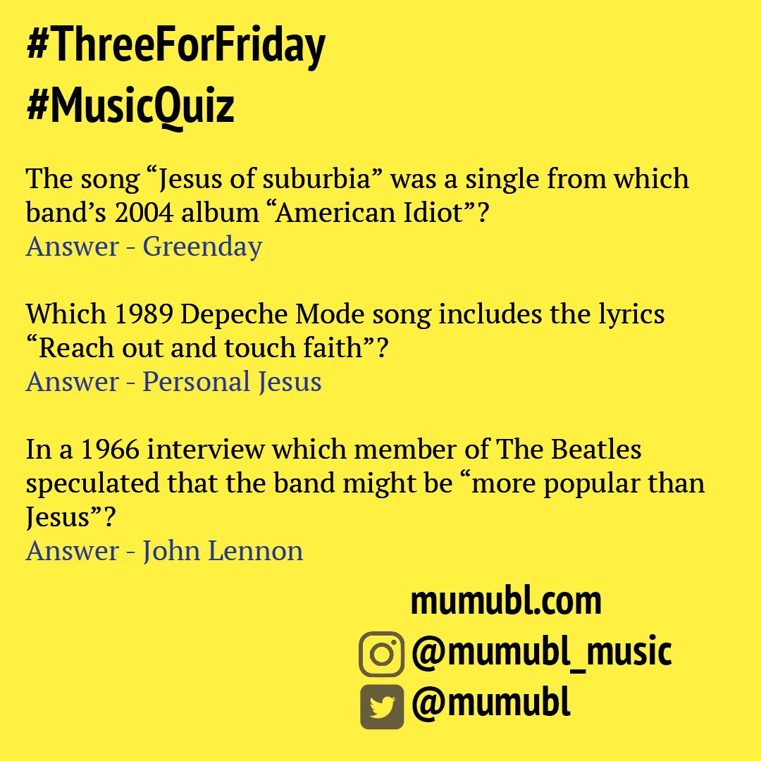 Mumubl's tweet photo. Are you all now full of chocolate after easter? Did you find chance to answer the #Jesus themed round of the #threeForFriday #music #quiz in amongst all that chocolate eating? If you didn't here are some answers for you https://t.co/0xqZmoc4VO