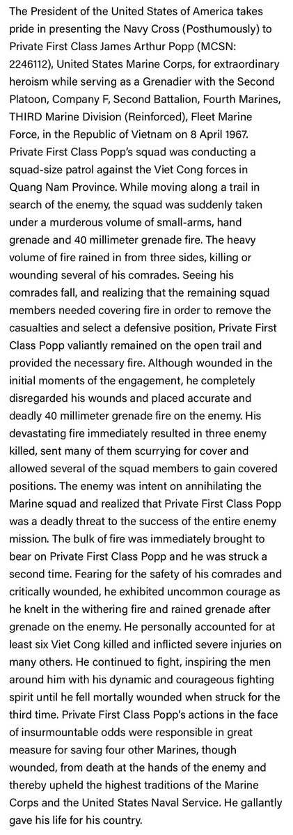Please take a few minutes out of your day to read James’s Navy Cross Citation. 

59 years ago today. 

James should have been awarded the Medal of Honor.