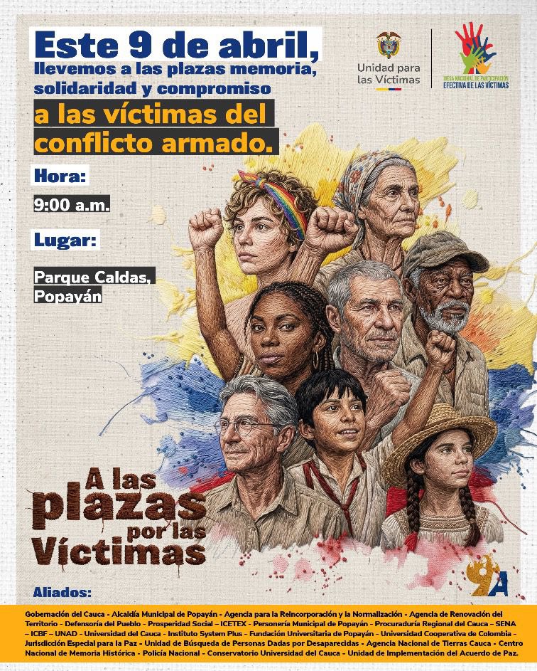 Desde la Unidad de Restitución de Tierras, Dirección Territorial Cauca y Huila, nos sumamos a esta iniciativa de la <a href="/UnidadVictimas/">Unidad para las Víctimas</a> en honor y memoria de las víctimas del conflicto armado. Estaremos en el Parque Caldas de Popayán y en la Plazoleta de la Gobernación en Neiva,