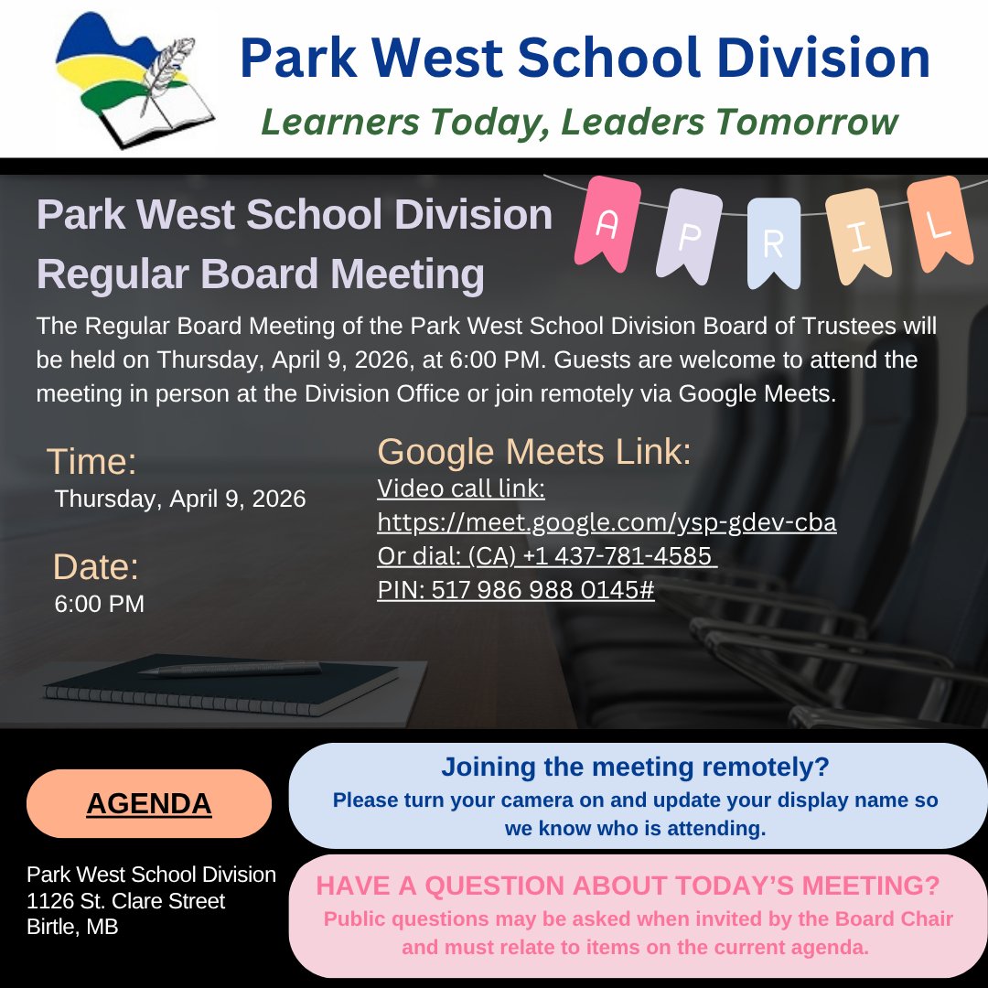 📣 Join us this evening

Our Regular Board Meeting is happening today at 6:00 PM and we hope to see you there.

Guests are welcome to attend in person or online.