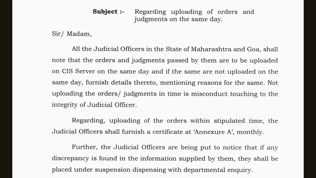 barandbench's tweet image. Bombay High Court has directed all judicial officers in Maharashtra &amp;amp; Goa to ensure orders/judgments are uploaded on the server on the same day or latest by next day. 

#BombayHighCourt