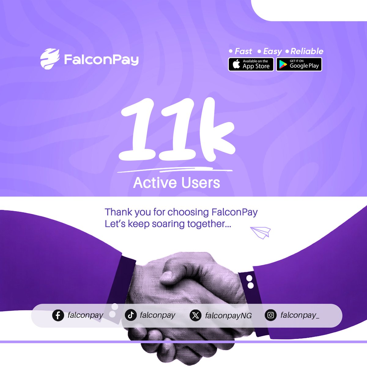 FalconPayNG's tweet photo. 11,000 strong and growing 💜🚀

From day one to this moment, every tap, transfer and trust has brought us here.

FalconPay is now 11K active users stronger and this is just the beginning.

Thank you for choosing smarter, faster and better.

#FalconPay #11KStrong #FintechNigeria https://t.co/HiPuu8BNB9