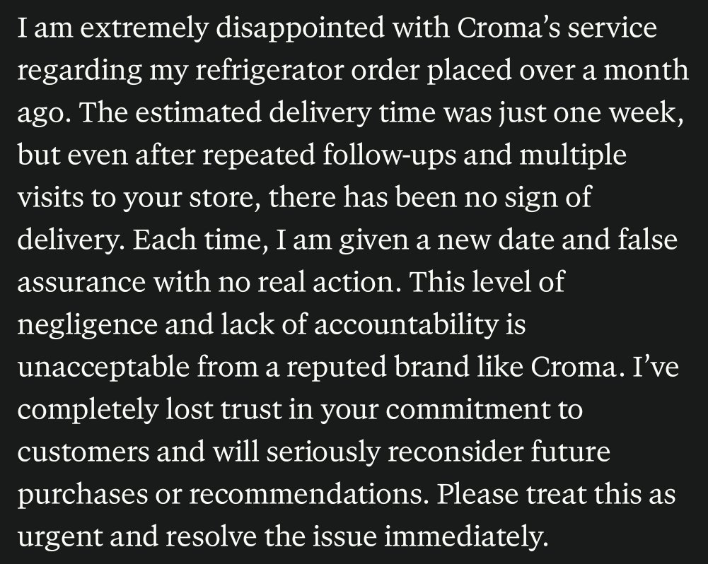 PChirag30's tweet photo. @cromaretail @WiseRoy #croma #cromaahmedabad #ahmedabad #RikinSoni #branchmanager
Extremely disappointed with CROMA. Pathetic service by Croma Maninagar, Kankaria lake branch. https://t.co/oxyAn236hZ