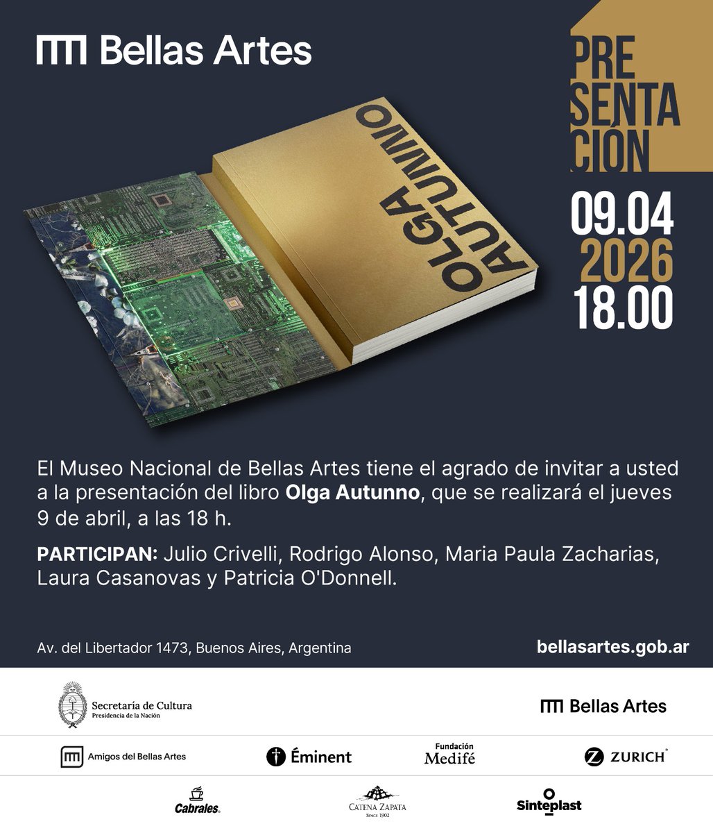 BellasArtesAR's tweet image. #Libros📚El jueves 9/4, a las 18, se presenta la publicación que repasa la trayectoria de la artista Olga Autunno, a través de grabados, fotografías, instalaciones y videos.
Participan: Rodrigo Alonso, Julio Crivelli, María Paula Zacharías, Laura Casanovas y Patricia O'Donnell.